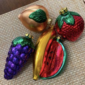 Vintage Set of 5 Blown Glass Fruit Christmas Ornaments